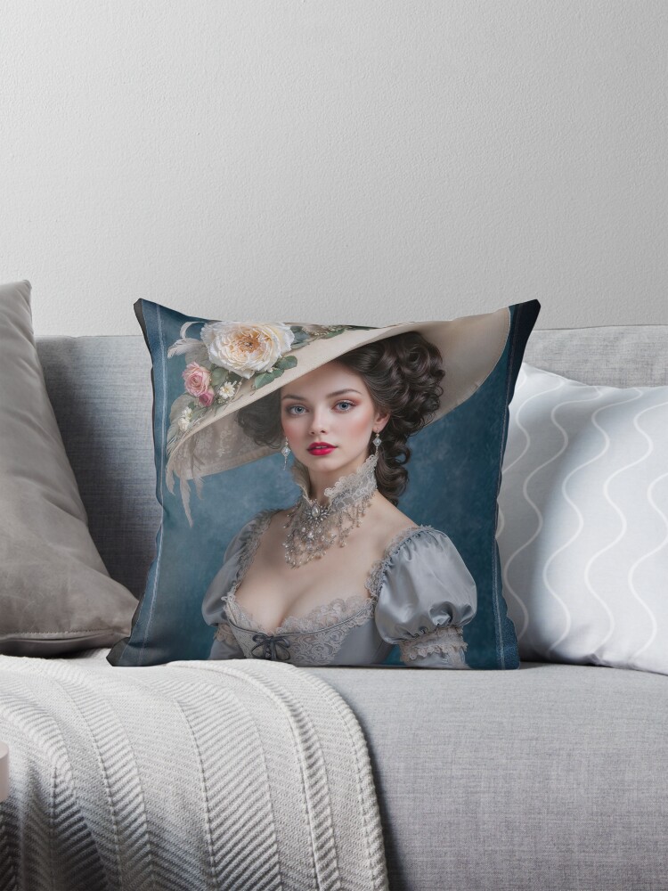 A Portrait of Eloise d'Armentière: An Ode to Classic Elegance AI Concept Art by Xzendor7 | Beauty Of A Bygone Era 4 A Portrait of Eloise d'Armentière, An Ode to Classic Elegance Mesmerizing AI Concept Art by Xzendor7 Decorative Art Print Throw Pillow