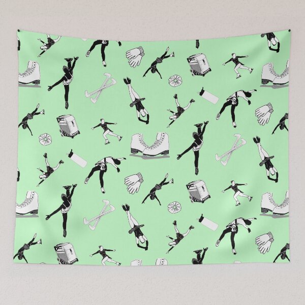 Item preview, Figure Skating Female Silhouettes and Accessories on Pastel Green designed and sold by PD-Skating.