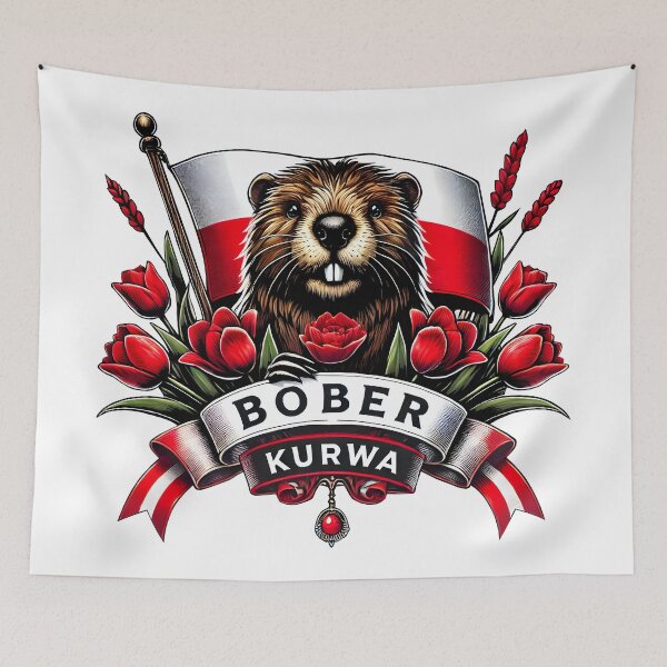 Item preview, Bober Kurwa – Funny Polish Beaver Meme Design with Flag, Tulips, and Patriotic Flair designed and sold by DrawHandArt.