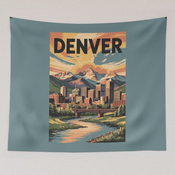 Item preview, Denver Colorado Illustration Sunset Travel Art Vintage designed and sold by KrisSidDesigns.