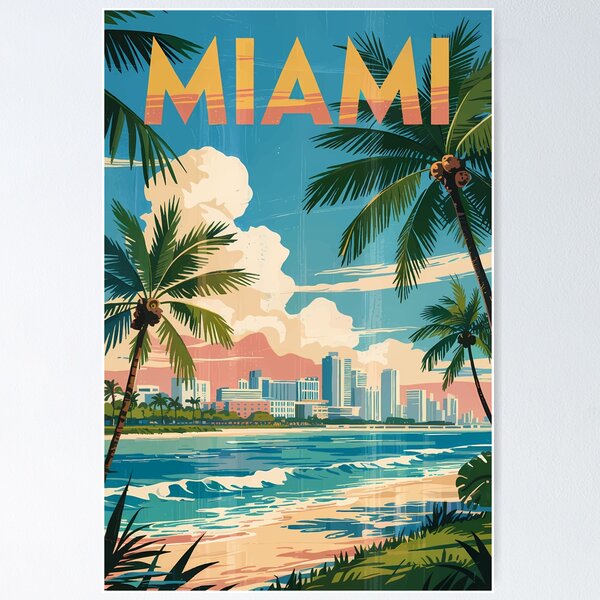 Item preview, Miami Florida Illustration Travel Art Vintage designed and sold by KrisSidDesigns.