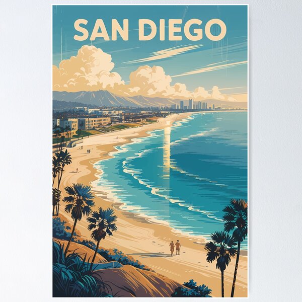 Item preview, San Diego California Skyline Travel Art Vintage designed and sold by KrisSidDesigns.