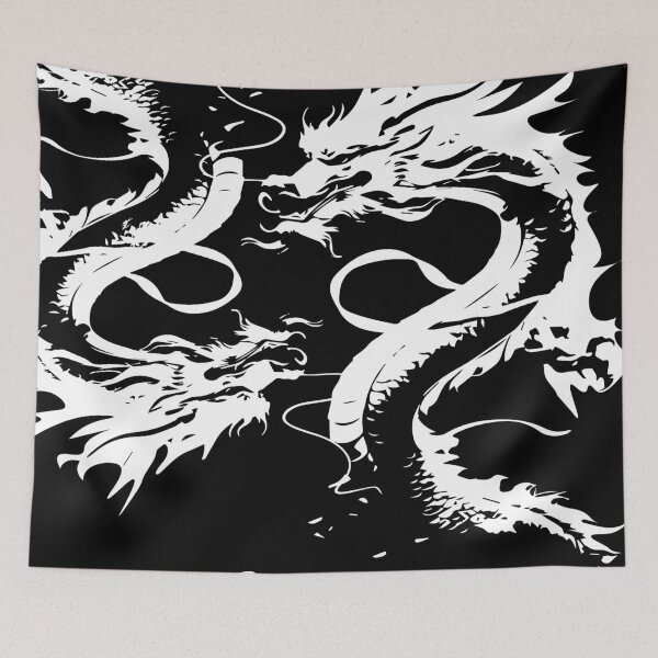 Item preview, Oriental dragon rendered in bold calligraphy strokes and gritty ink drops designed and sold by zephstudoartist.
