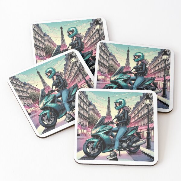 Item preview, Female Motorcyclist Taking a Break in Paris, France – Perfect Design for Touring & City Lovers on Apparel & Accessories designed and sold by knalpot-design.