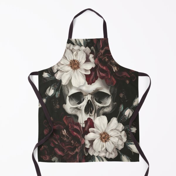 Item preview, Skull, dark red bordeaux and white flowers - feminine girly floral composition creepy art cottagecore  designed and sold by Fantasy Cache.
