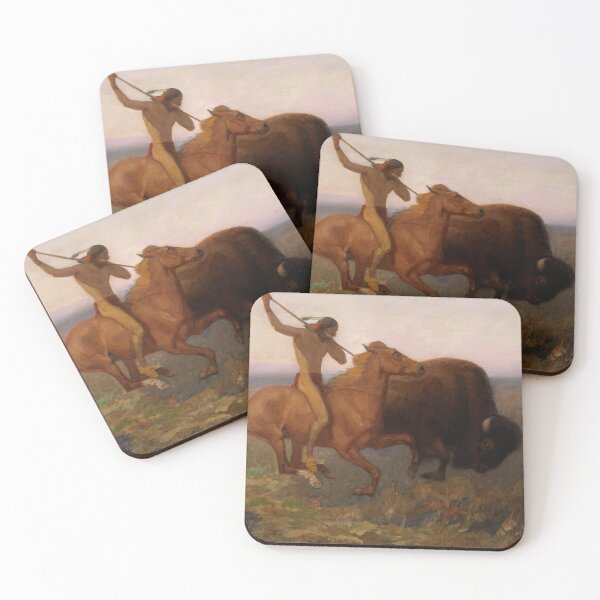 Item preview, Indian Hunting Buffalo - Vintage American Western Print designed and sold by VintageSpaceArt.