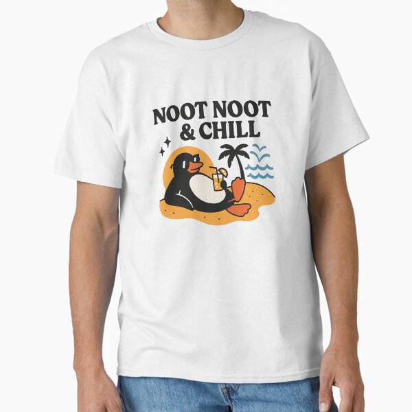 Vista previa del artículo con la obra «NOOT NOOT & Chill – Pingüino retro fresco con bebida», diseñado y vendido por flwy-design.