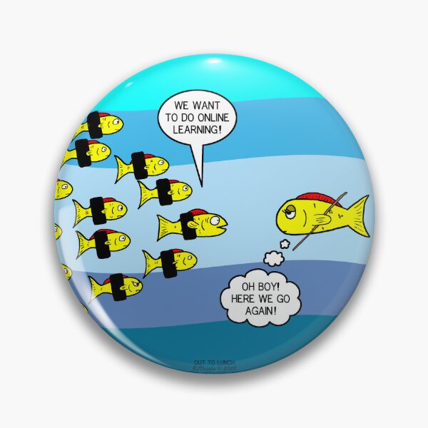 Artikelvorschau, Online-Lernen an der Fischschule? entworfen und verkauft von Out to Lunch Cartoons and More.