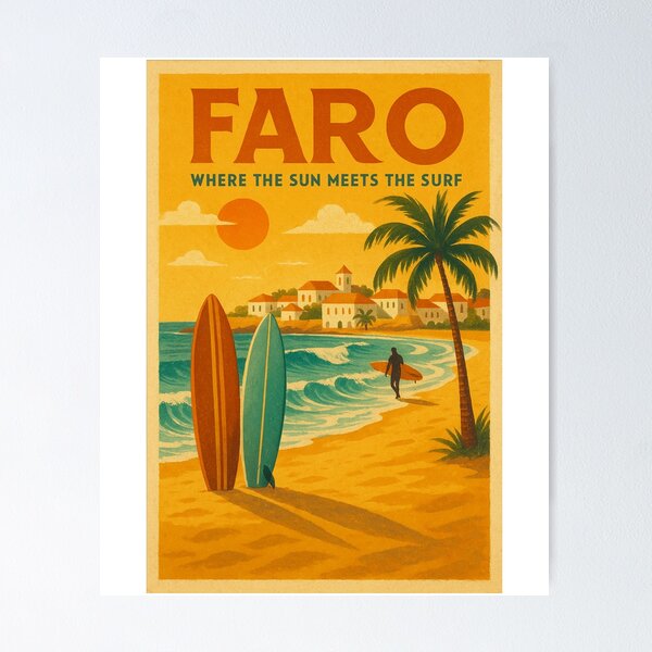Artikel-Vorschau von Faro – Vintage Surf & Sun Reiseposter, designt und verkauft von Gracjan Mikitin.