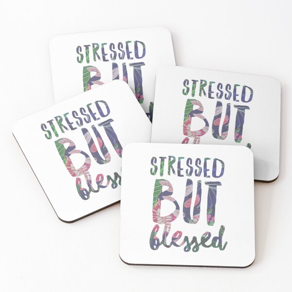 Item preview, Stressed But Blessed Blue Tropical Script  designed and sold by Stickers by @molllyclare.