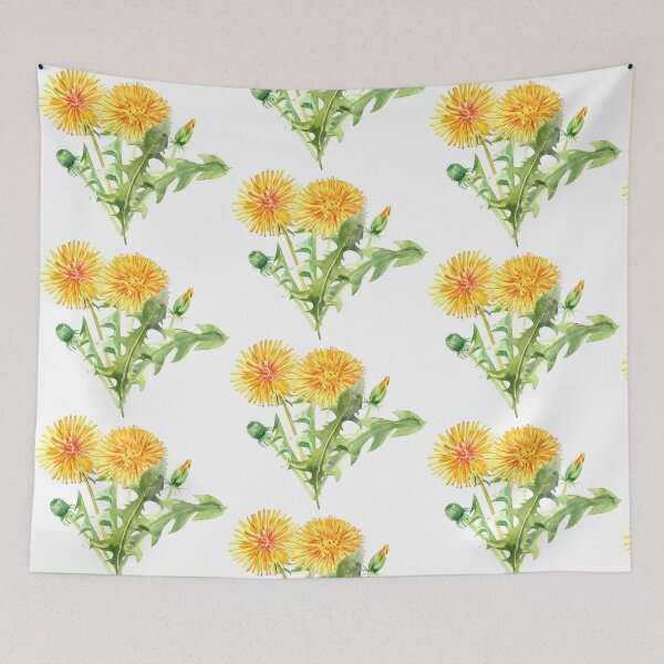 Item preview, Four yellow dandelions two bloom two closed petals and leaves designed and sold by EmeraldeaArt.