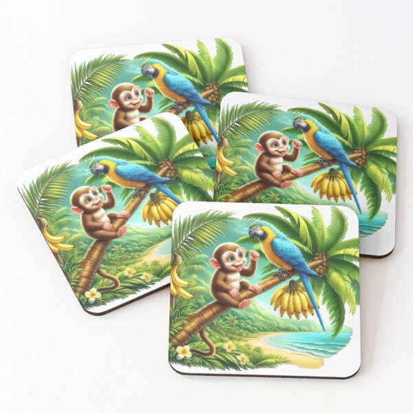 Item preview,  Jungle Friends: Monkey and Parrot Chat on Palm Tree designed and sold by IraBum.