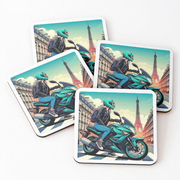 Item preview, Female Motorcyclist Relaxing in Paris, France – Stylish AI Artwork for Touring, Travel, and Urban Adventure Enthusiasts designed and sold by knalpot-design.