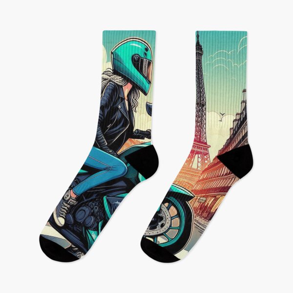 Item preview, Female Motorcyclist Relaxing in Paris, France – Stylish AI Artwork for Touring, Travel, and Urban Adventure Enthusiasts designed and sold by knalpot-design.