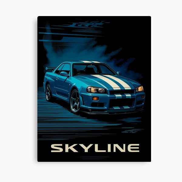 Item preview, Nissan R34 Skyline GT-R – Blue JDM Legend with Racing Stripes  designed and sold by TheArtOfCar.
