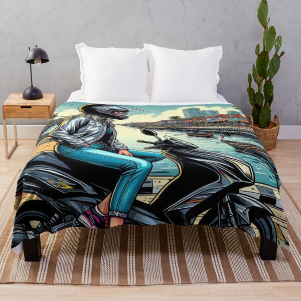 Item preview, Female Motorcyclist Taking a Break in Makassar, Indonesia – Perfect AI Design for Touring, Travel, and City Adventure Lovers designed and sold by knalpot-design.