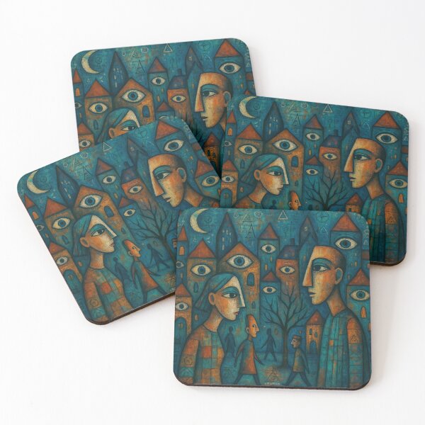Item preview, The city is watching you! Primitive art with elements of symbolism and abstraction designed and sold by BoBiloArt.