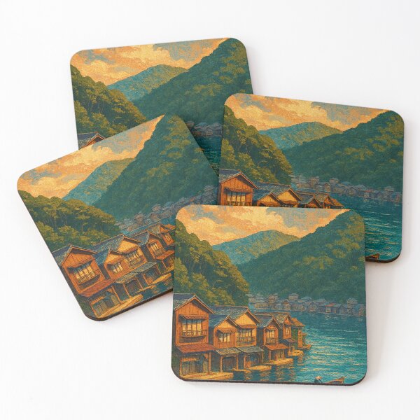 Item preview, Traditional Boathouses at Ine Bay, Kyoto at Sunset designed and sold by Places On Earth.