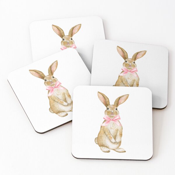 Item preview, Brown Bunny with Pink Bow – Coquette Cottagecore Spring Bunny Watercolor designed and sold by DivinePassion.