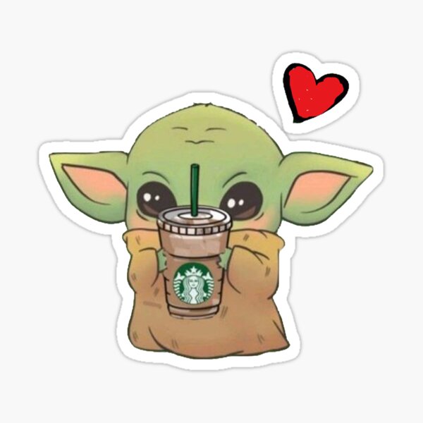 Vista previa del artículo con la obra «"A Baby Yoda le encanta el café helado"», diseñado y vendido por Puddle-Paws.