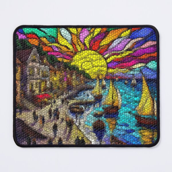 Item preview, Sunset Harbor: Coastal Village Through Stained Glass – Original Artwork designed and sold by LuxuryApparels.