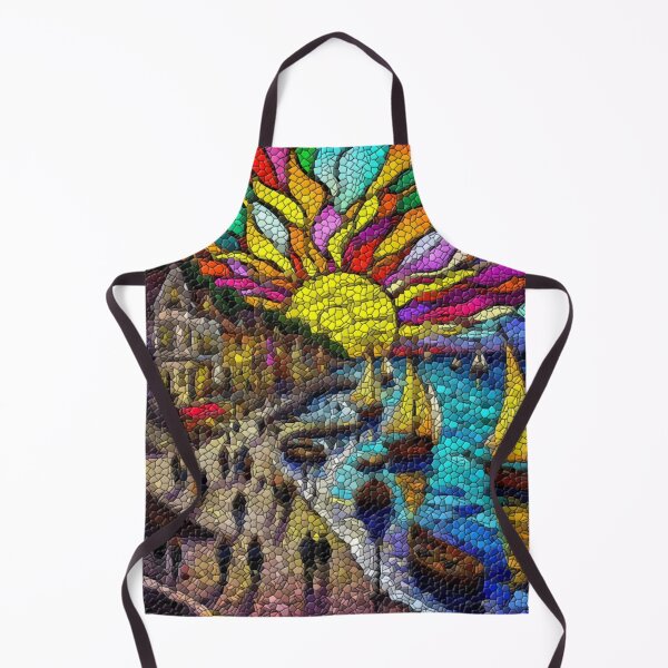 Item preview, Sunset Harbor: Coastal Village Through Stained Glass – Original Artwork designed and sold by LuxuryApparels.