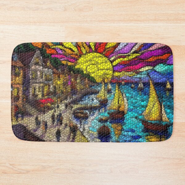 Item preview, Sunset Harbor: Coastal Village Through Stained Glass – Original Artwork designed and sold by LuxuryApparels.