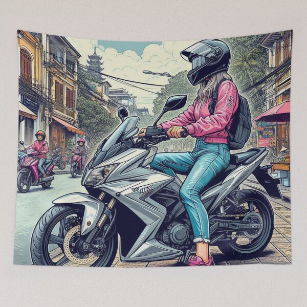 Item preview, Female Motorcyclist Enjoying Manila Vibes – Stylish Design for Touring Gear & City Adventure Accessories designed and sold by knalpot-design.