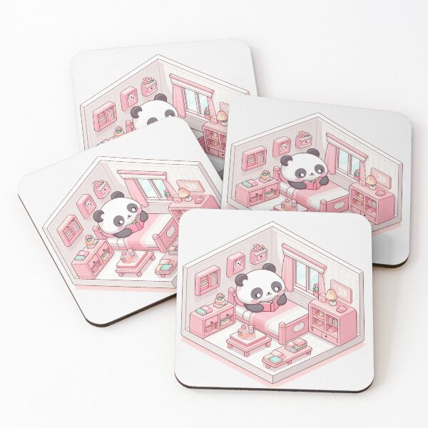 Item preview, Kawaii Panda with Book in Bedroom Dolled Up - Cute Pink Aesthetic Sticker designed and sold by BeaverFriends.