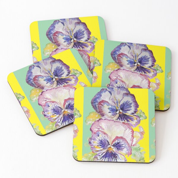 Item preview, Purple Pansy Flower Watercolor Pattern on Green Yellow designed and sold by Sarah  Rajkotwala.