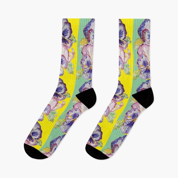 Item preview, Purple Pansy Flower Watercolor Pattern on Green Yellow designed and sold by Sarah  Rajkotwala.