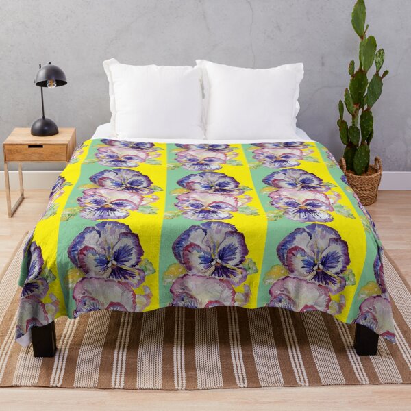 Item preview, Purple Pansy Flower Watercolor Pattern on Green Yellow designed and sold by Sarah Rajkotwala.