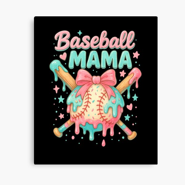 Vista previa del artículo con la obra «Camiseta de mamá de béisbol con pintura goteando pastel Mamá de softbol», diseñado y vendido por facegm.