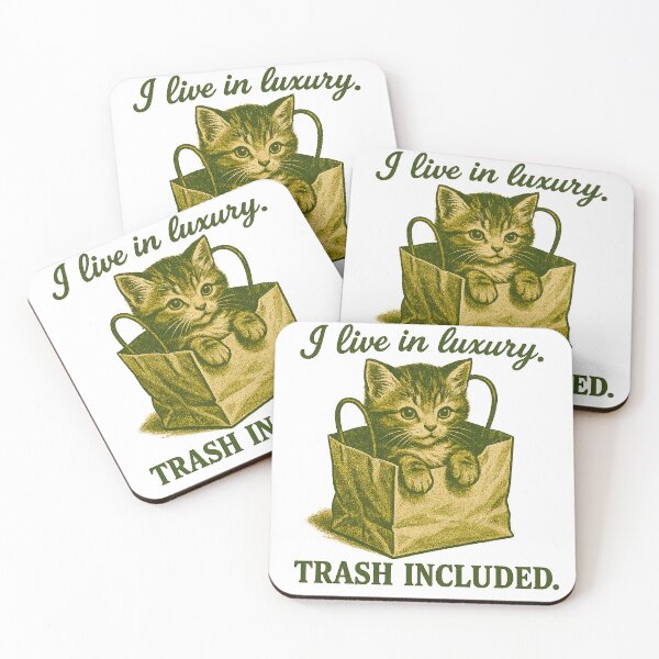 Item preview, I Live in Luxury - TRASH INCLUDED - Cat Retro Ad designed and sold by QuirkBeasts.