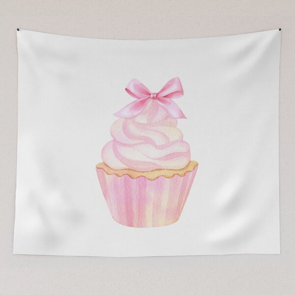 Item preview, Pink Frosted Cupcake with Pink Bow – Coquette Watercolor Dessert Aesthetic designed and sold by DivinePassion.