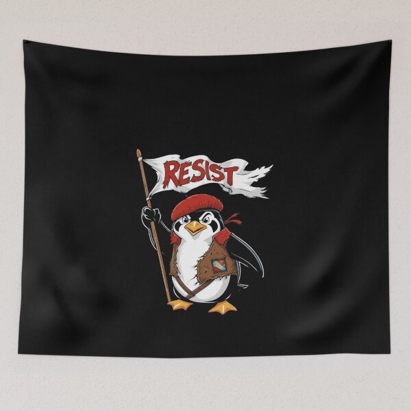 Item preview, Resist Penguin Rebellious Cartoon Bird with Protest Flag designed and sold by ArtDesignTp.