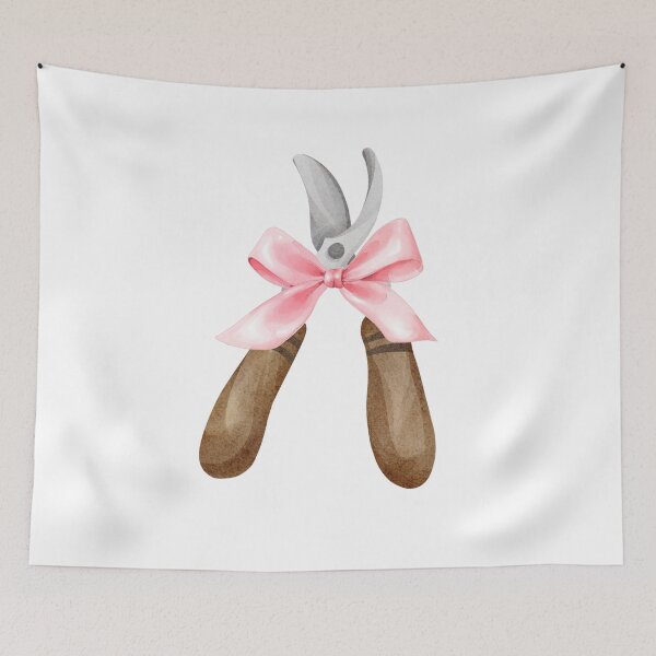 Item preview, Pruning Shears with Pink Bow – Coquette Cottagecore Garden Tool Watercolor Art designed and sold by DivinePassion.