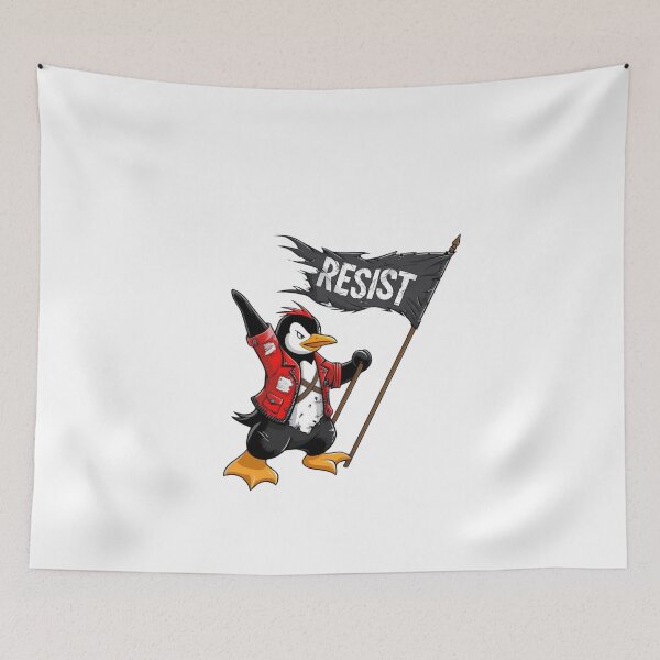 Item preview, Resist Penguin Rebellious Bird with Flag and Styled Jacket designed and sold by ArtDesignTp.