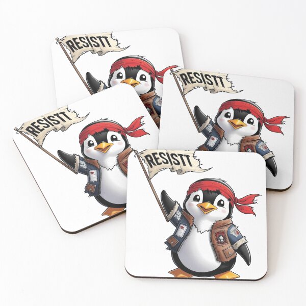 Item preview, Resist Penguin Rebel Bird with Flag and Red Headband designed and sold by ArtDesignTp.