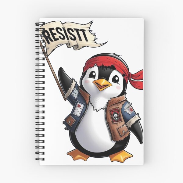Item preview, Resist Penguin Rebel Bird with Flag and Red Headband designed and sold by ArtDesignTp.