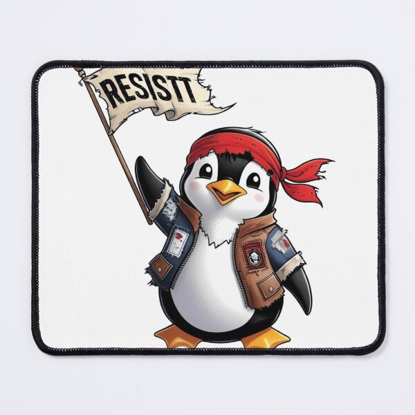 Item preview, Resist Penguin Rebel Bird with Flag and Red Headband designed and sold by ArtDesignTp.