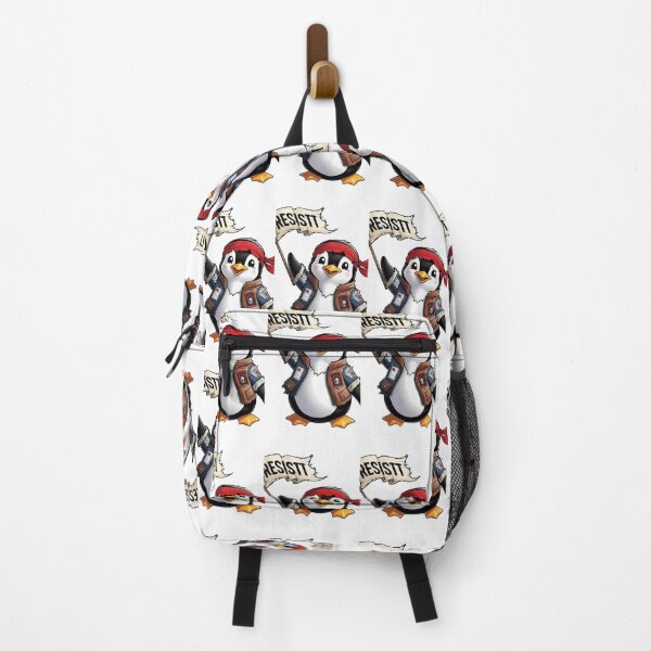 Item preview, Resist Penguin Rebel Bird with Flag and Red Headband designed and sold by ArtDesignTp.