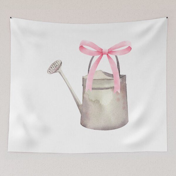 Item preview, Watering Can with Pink Bow – Coquette Cottagecore Garden Watercolor Design designed and sold by DivinePassion.