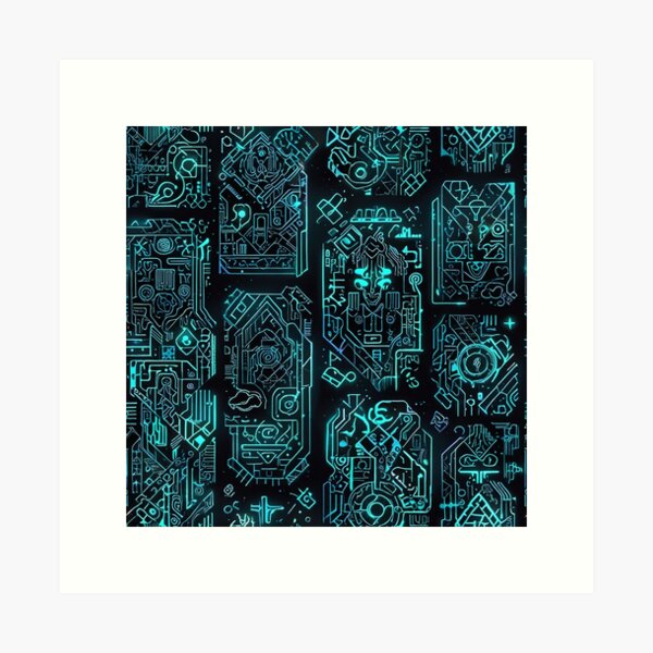Aperçu de l'œuvre Motifs numériques futuristes abstraits, mélangeant des écritures anciennes créée et vendue par CoolPixels.