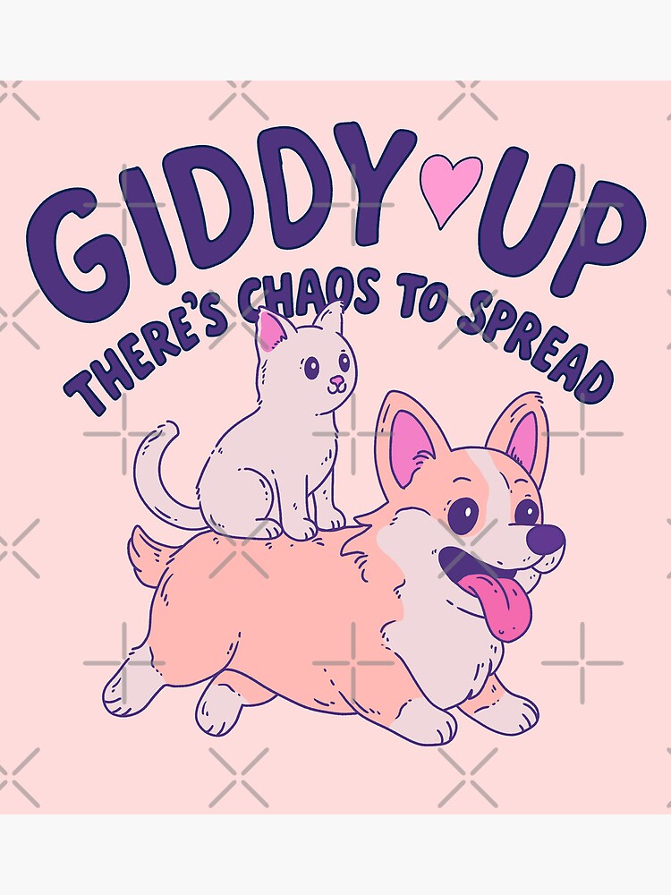 Thumbnail 3 of 3, Photographic Print, Giddy Up Chaos Duo – Cat on Corgi designed and sold by jess1586.