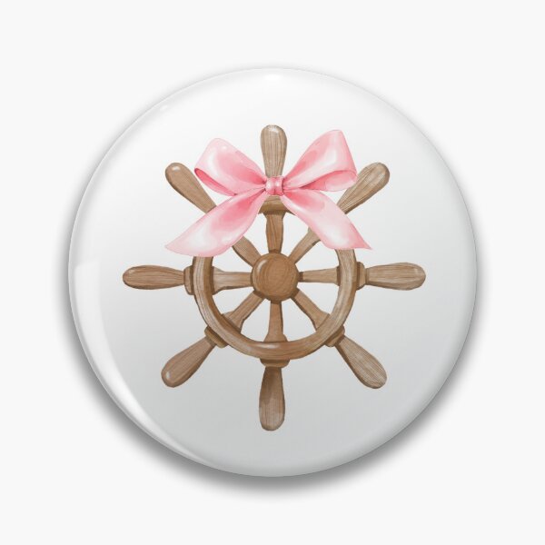 Item preview, Boat Steering Wheel with Pink Bow – Nautical Coquette Watercolor Art designed and sold by DivinePassion.