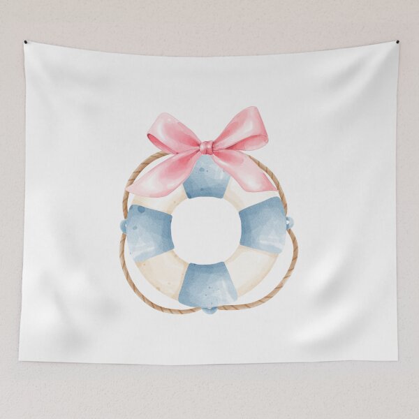 Item preview, Lifesaver Float with Pink Bow – Coquette Nautical Watercolor Art designed and sold by DivinePassion.