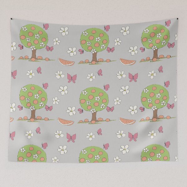 Item preview, Colorway Variation Orange Tree Butterflies Flowers Illustration designed and sold by Jaana Day.