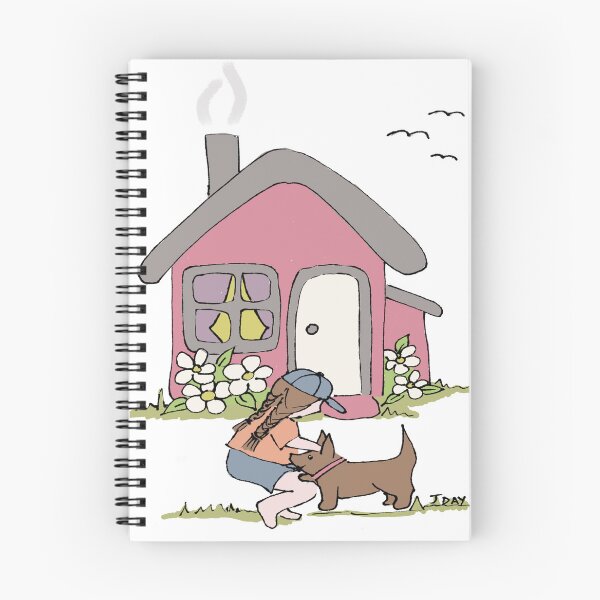 Aperçu de l'œuvre Variante de couleurs Illustration de fille avec un chien dans une maison de campagne créée et vendue par Jaana Day.