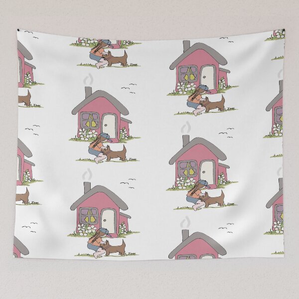 Item preview, Colorway Variation Cottage Life Dog Girl Illustration designed and sold by Jaana Day.